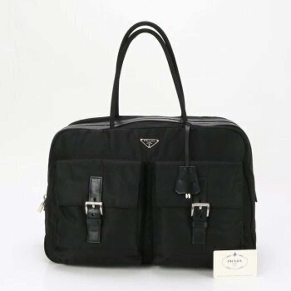 Prada Tessuto leather Boston bag triangle logo card